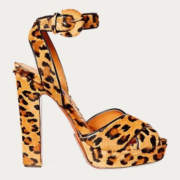 Ralph Lauren Collection Leopard Print Kelsey Pony Hair Calf Platform Sandal - Picture 6 of 16